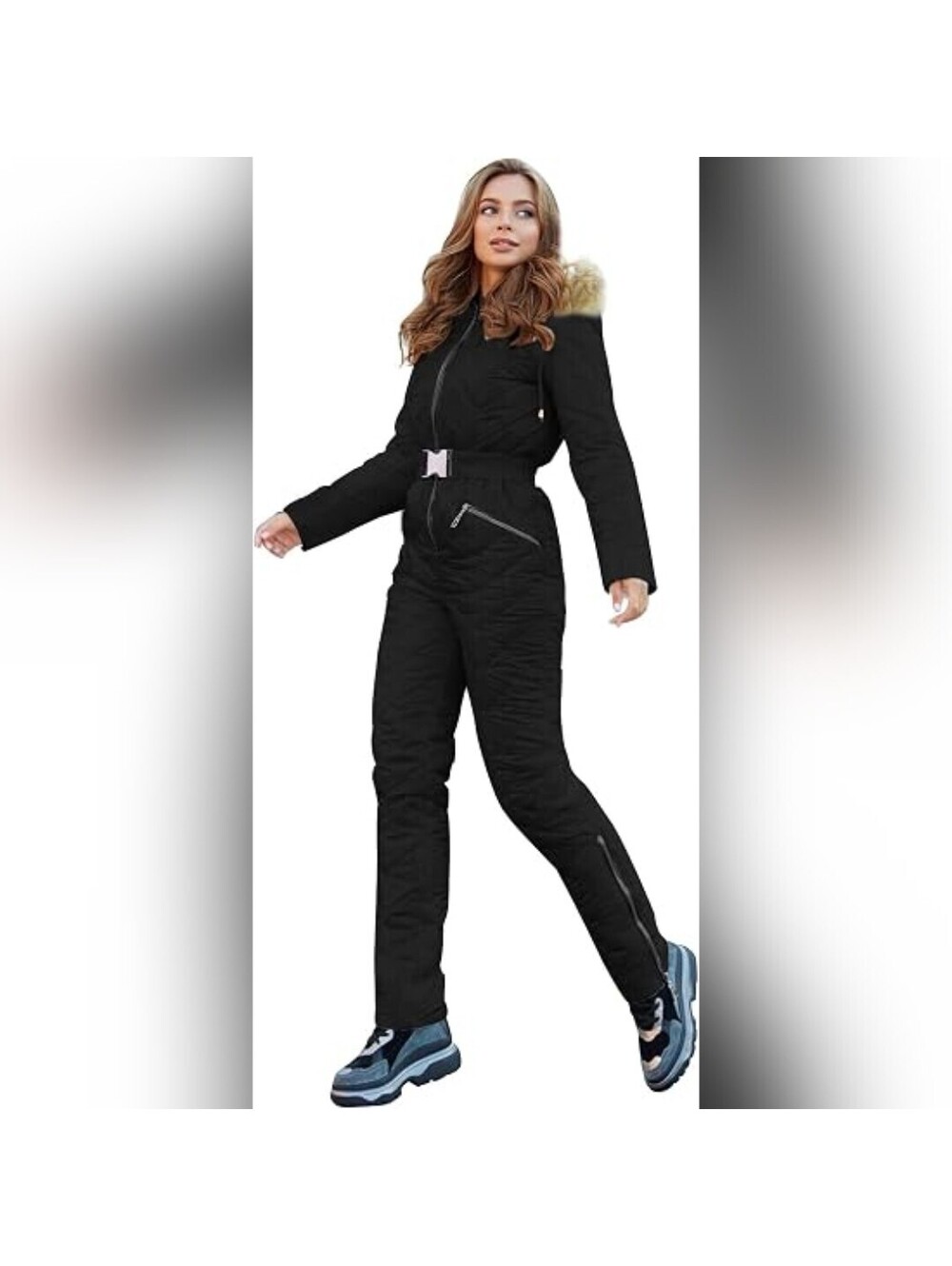 NWOT Yousify One Piece Hooded Fur Collar Winter Ski Snow Jumpsuit Snowsuit, M